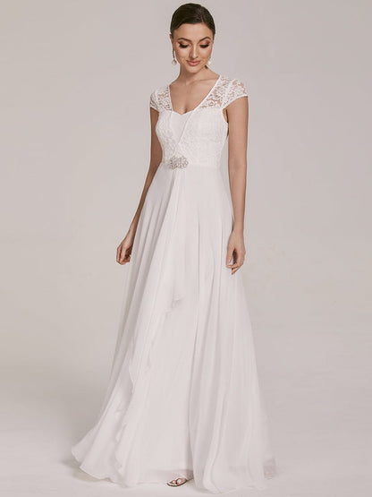 Sweetheart Floral Lace Cap Sleeve Wedding Guest Dress #color_Cream 