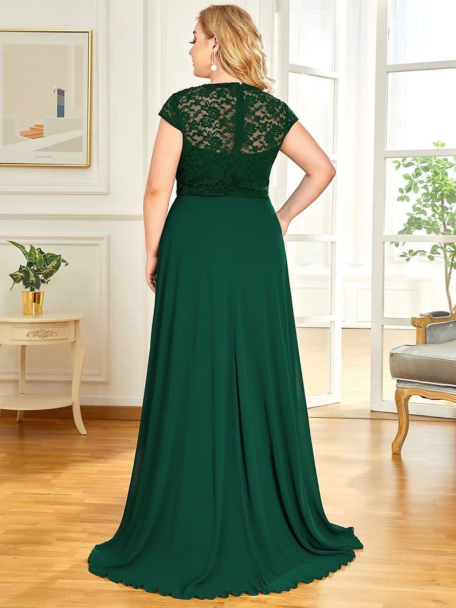 Sweetheart Floral Lace Cap Sleeve Wedding Guest Dress #color_Dark Green 