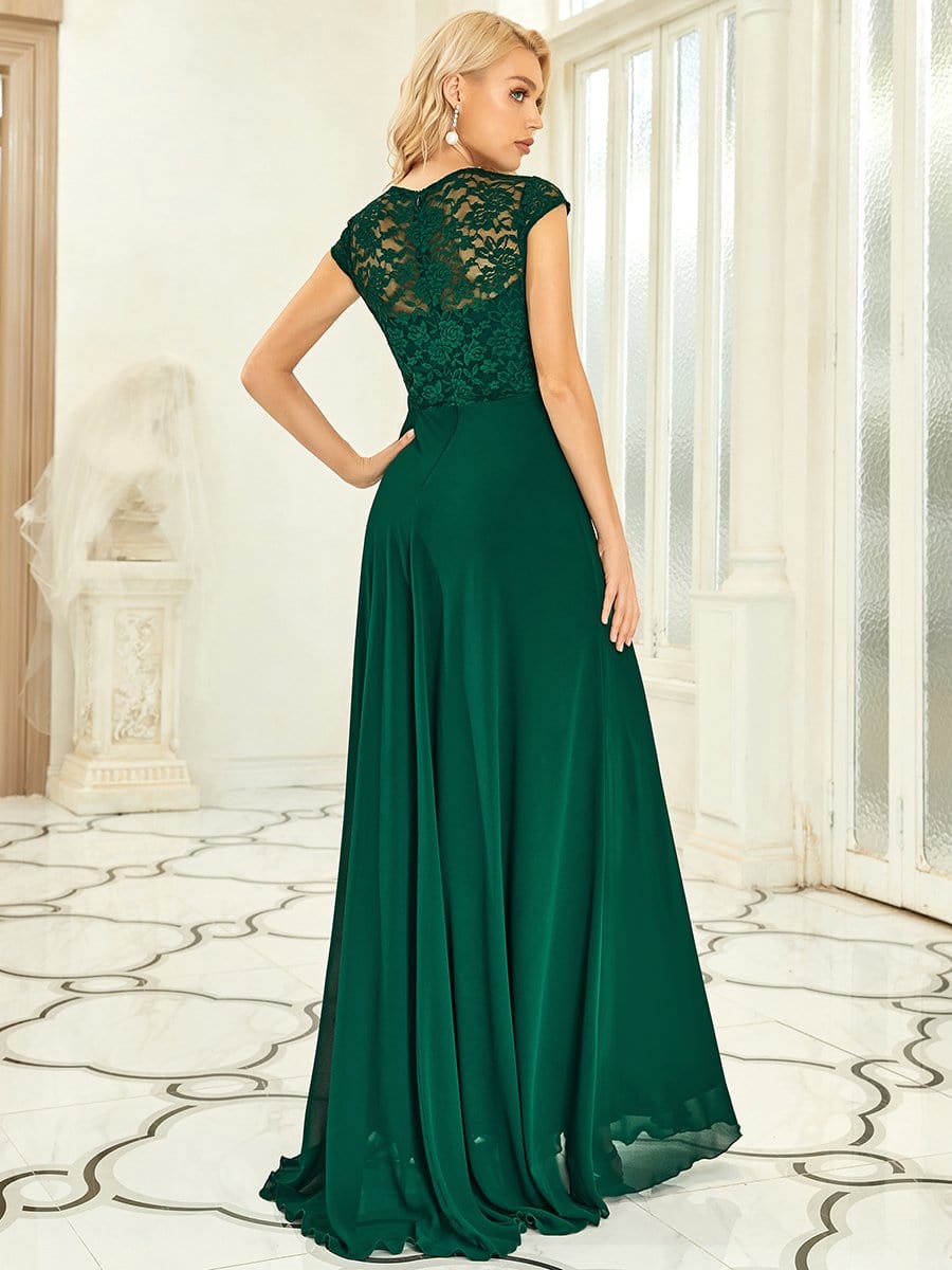 Sweetheart Floral Lace Cap Sleeve Wedding Guest Dress #color_Dark Green 