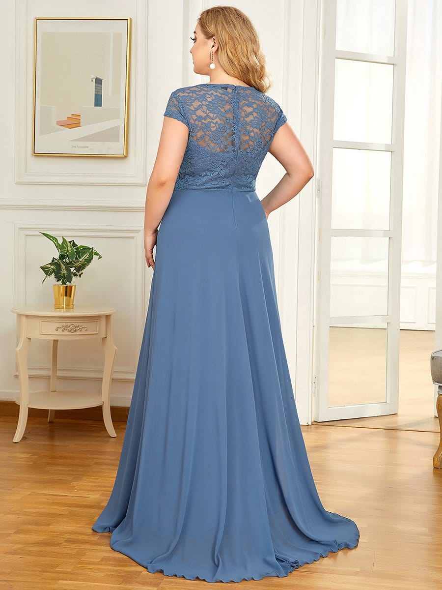 Sweetheart Floral Lace Cap Sleeve Wedding Guest Dress #color_Dusty Navy 