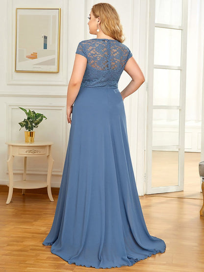 Sweetheart Floral Lace Cap Sleeve Wedding Guest Dress #color_Dusty Navy 