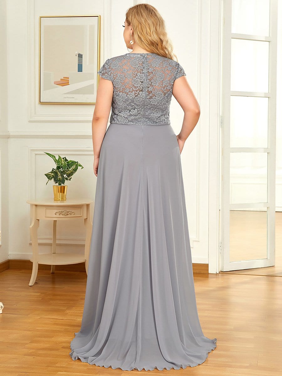 Sweetheart Floral Lace Cap Sleeve Wedding Guest Dress #color_Grey 