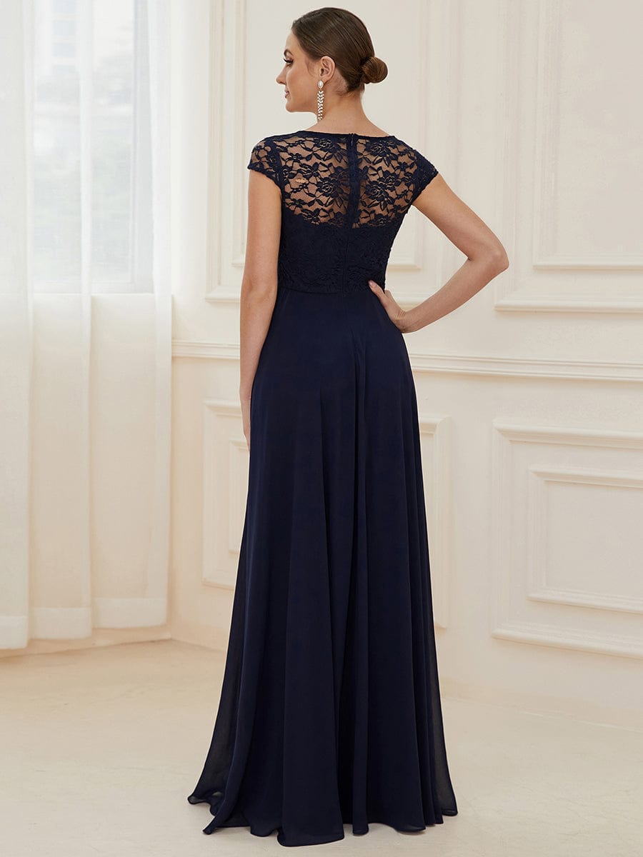 Sweetheart Floral Lace Cap Sleeve Wedding Guest Dress #color_Navy Blue 