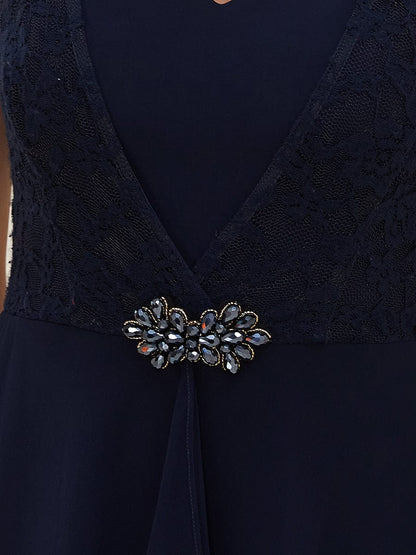 Sweetheart Floral Lace Cap Sleeve Wedding Guest Dress #color_Navy Blue 