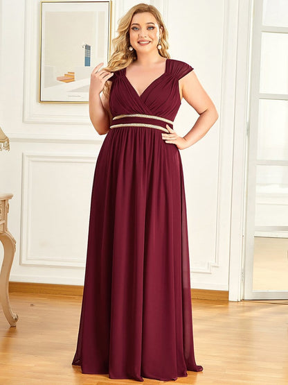 Plus Size Sleeveless Beaded Belt Chiffon Formal Summer Dresses #color_Burgundy 