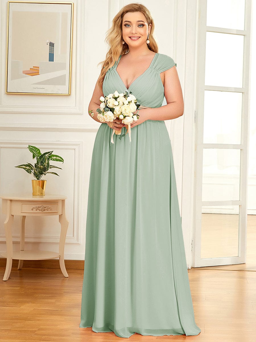 Plus Size Sleeveless Beaded Belt Chiffon Formal Summer Dresses #color_Mint Green