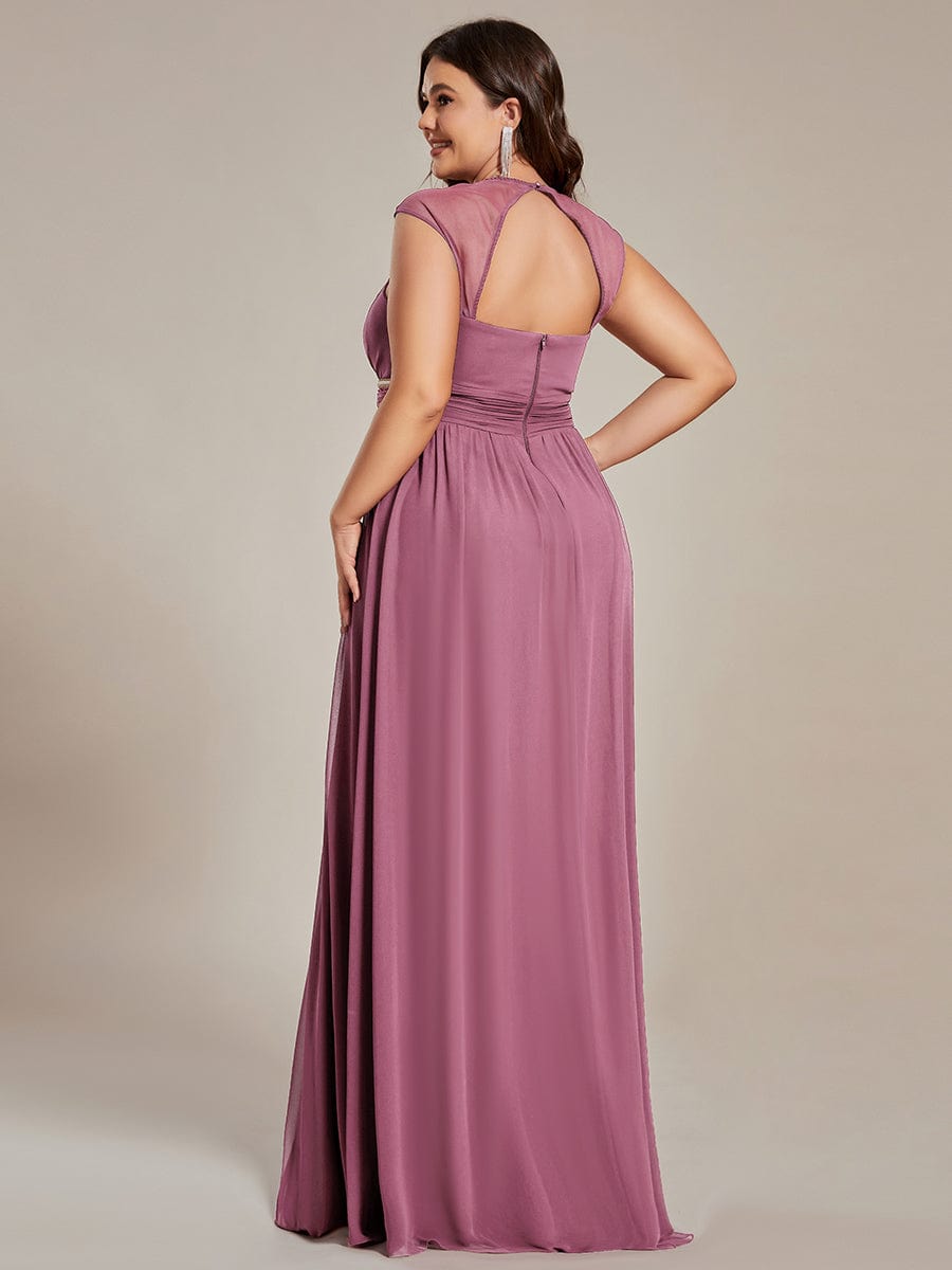 Custom Size V-Neck Sleeveless Beaded Belt Chiffon A-Line Evening Dress #color_Purple Orchid