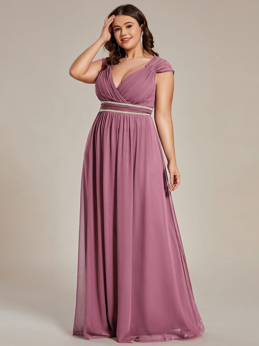 Plus Size Sleeveless Beaded Belt Chiffon Formal Summer Dresses #color_Purple Orchid