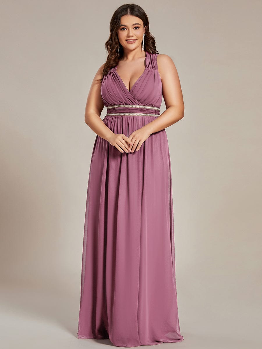 Plus Size Sleeveless Beaded Belt Chiffon Formal Summer Dresses #color_Purple Orchid