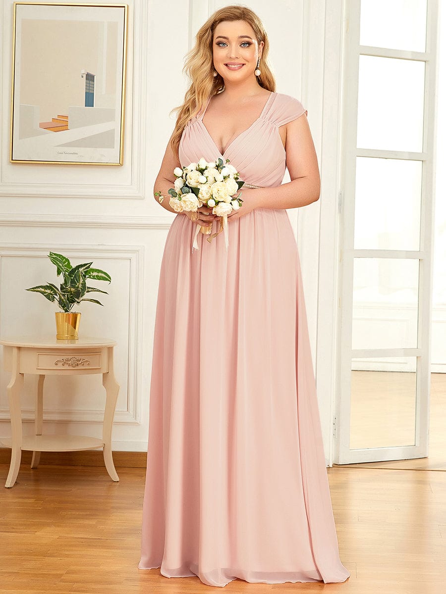 Plus Size Sleeveless Beaded Belt Chiffon Formal Summer Dresses #color_Pink