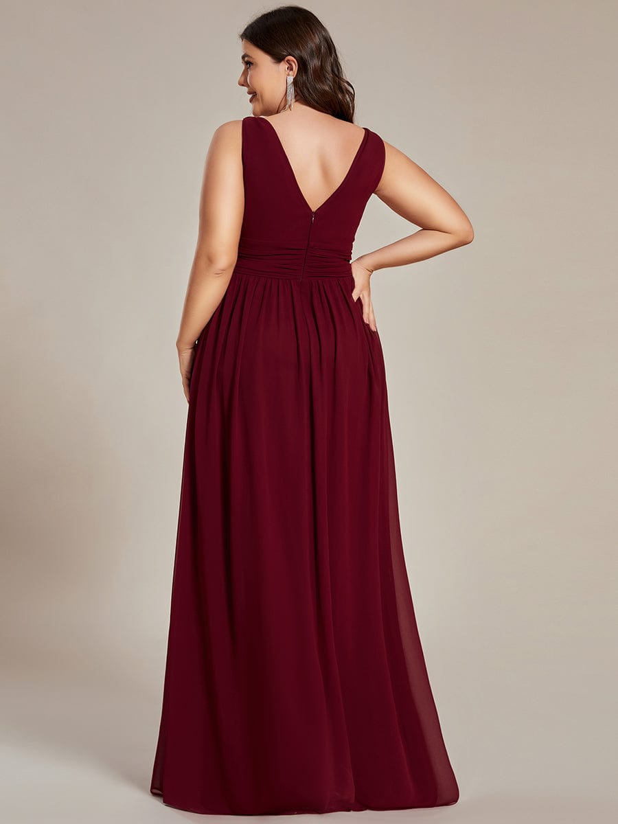 Sleeveless V-Neck Plain Maxi Chiffon Bridesmaid Dress #color_Burgundy