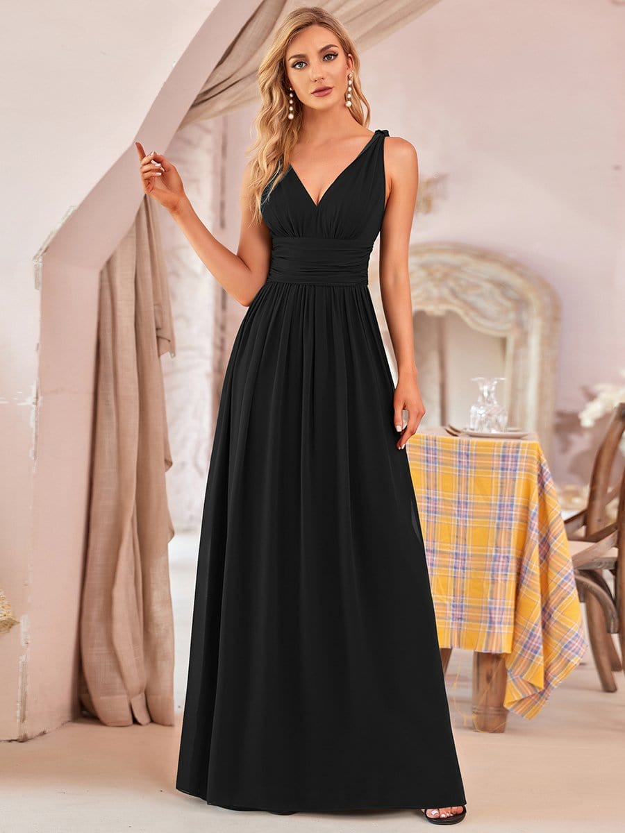 Sleeveless V-Neck Maxi Chiffon Bridesmaid Dress #color_Black