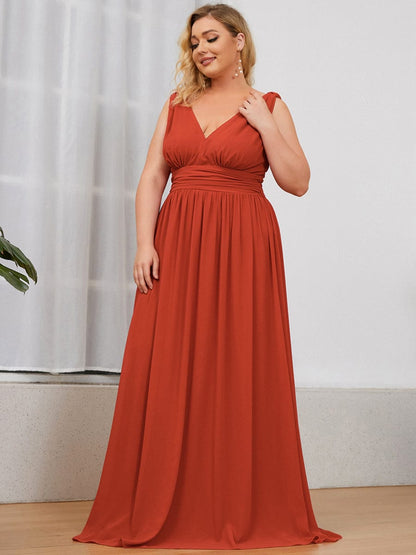 Plus Size Sleeveless V-Neck Semi-Formal Chiffon Bridesmaid Dress #color_Burnt Orange