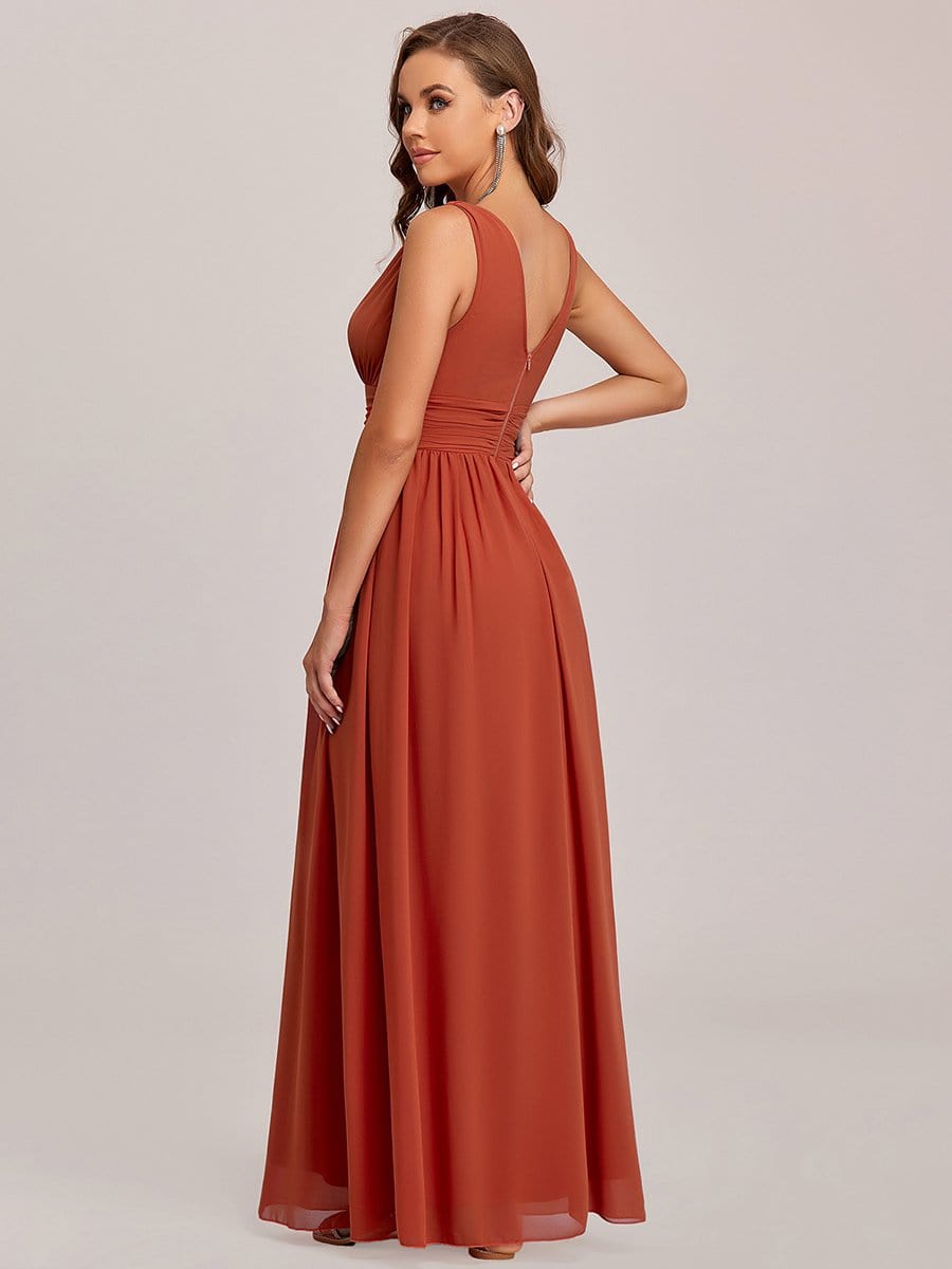 Elegant Sleeveless V-Neck Semi-Formal Maxi Chiffon Bridesmaid Dress #color_Burnt Orange