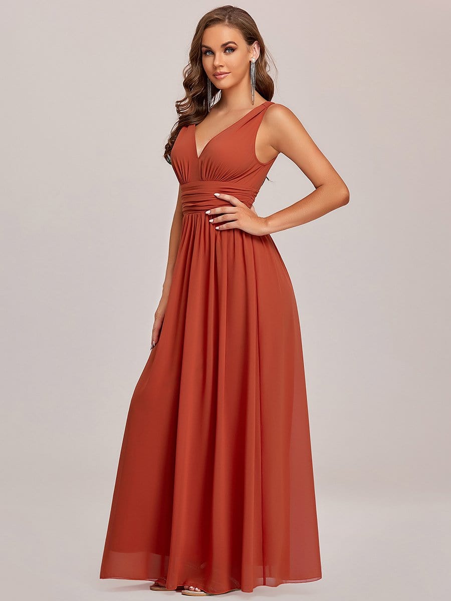 Elegant Sleeveless V-Neck Semi-Formal Maxi Chiffon Bridesmaid Dress #color_Burnt Orange