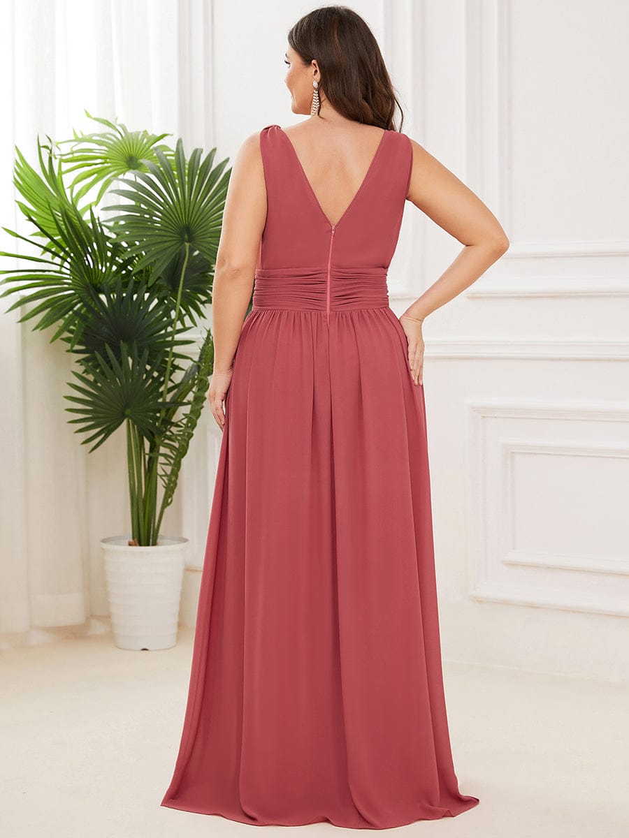 Elegant Sleeveless V-Neck Semi-Formal Maxi Chiffon Bridesmaid Dress #color_Cameo Brown