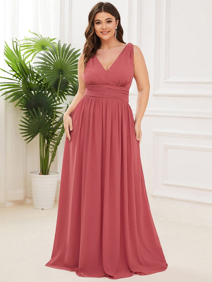 Plus Size Sleeveless V-Neck Semi-Formal Chiffon Bridesmaid Dress #color_Cameo Brown