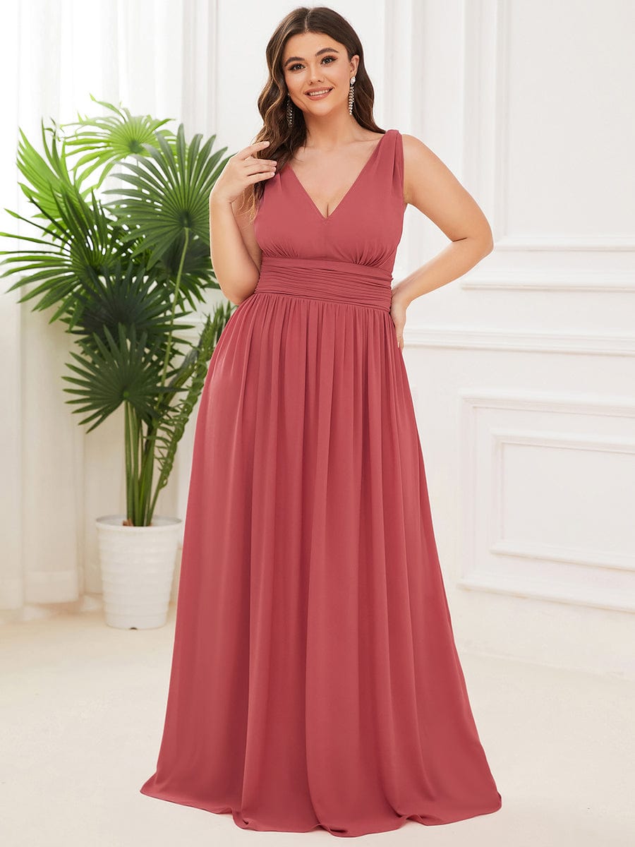 Elegant Sleeveless V-Neck Semi-Formal Maxi Chiffon Bridesmaid Dress #color_Cameo Brown