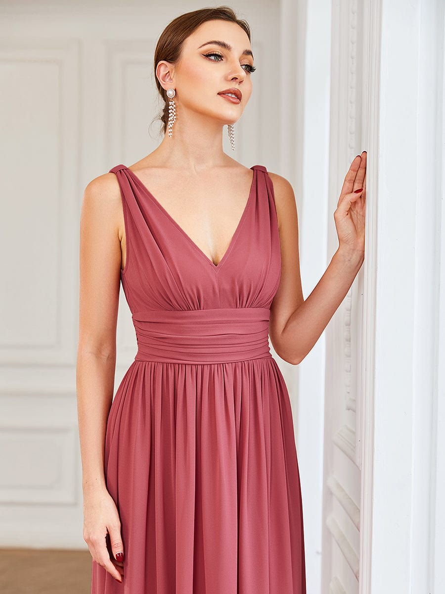 Elegant Sleeveless V-Neck Semi-Formal Maxi Chiffon Bridesmaid Dress #color_Cameo Brown