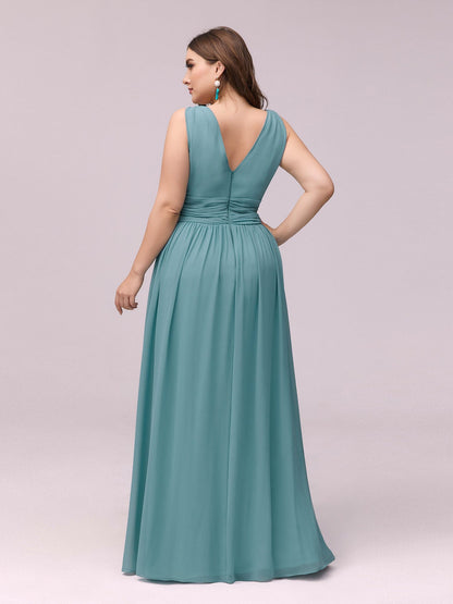 Custom Size Chiffon Sleeveless V-Neck Maxi Bridesmaid Dress #color_Dusty Blue