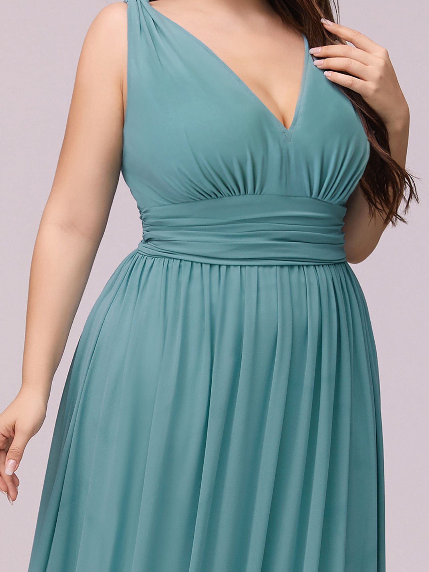 Custom Size Chiffon Sleeveless V-Neck Maxi Bridesmaid Dress #color_Dusty Blue