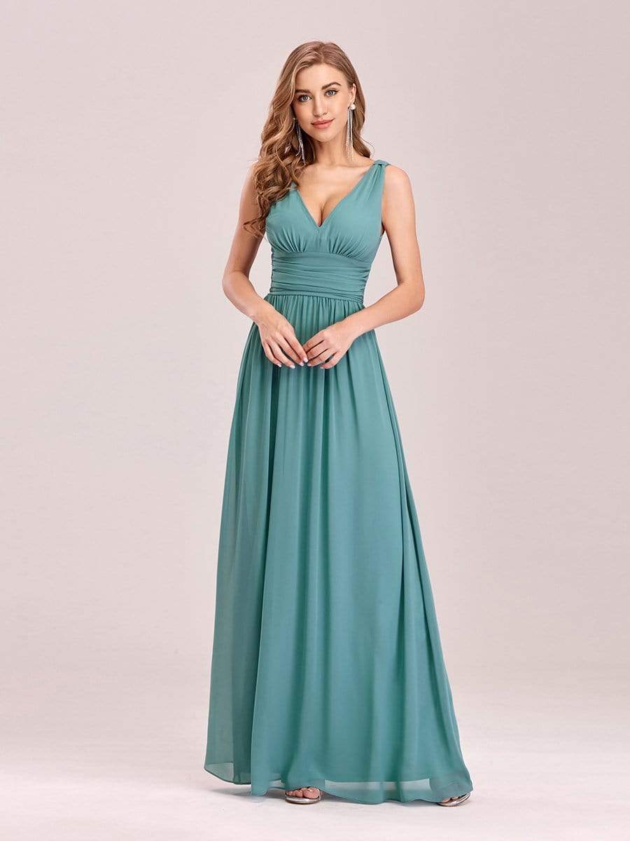 Sleeveless V-Neck Maxi Chiffon Bridesmaid Dress #color_Dusty Blue