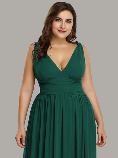 Custom Size Chiffon Sleeveless V-Neck Maxi Bridesmaid Dress #color_Dark Green