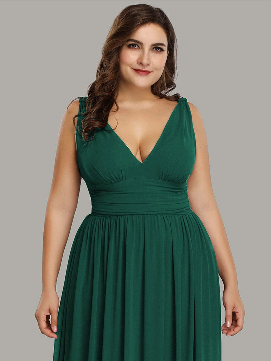 Plus Size Sleeveless V-Neck Semi-Formal Chiffon Bridesmaid Dress #color_Dark Green