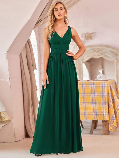 Sleeveless V-Neck Maxi Chiffon Bridesmaid Dress #color_Dark Green