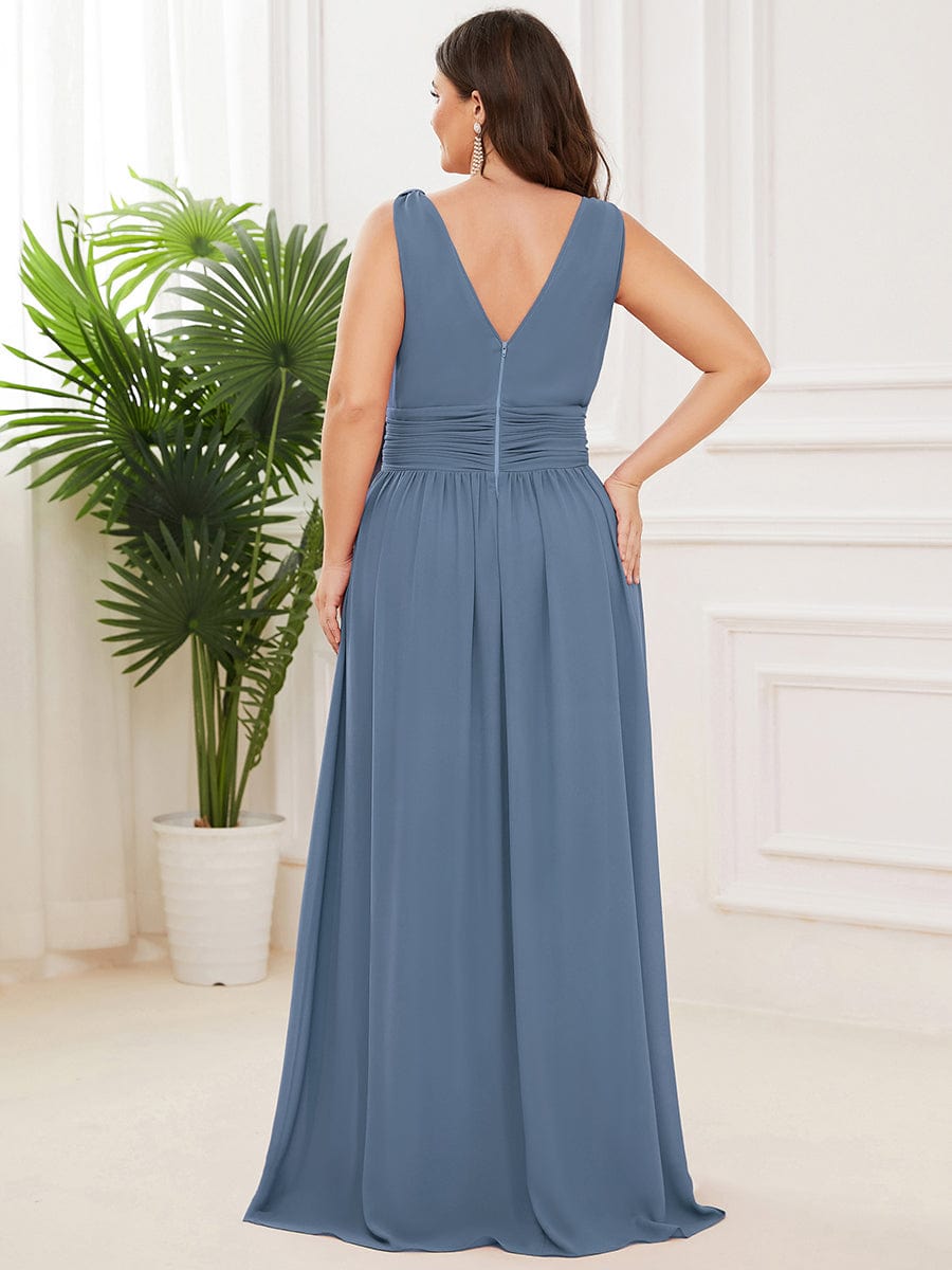 Custom Size Chiffon Sleeveless V-Neck Maxi Bridesmaid Dress #color_Dusty Navy