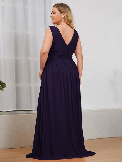 Custom Size Chiffon Sleeveless V-Neck Maxi Bridesmaid Dress #color_Dark Purple