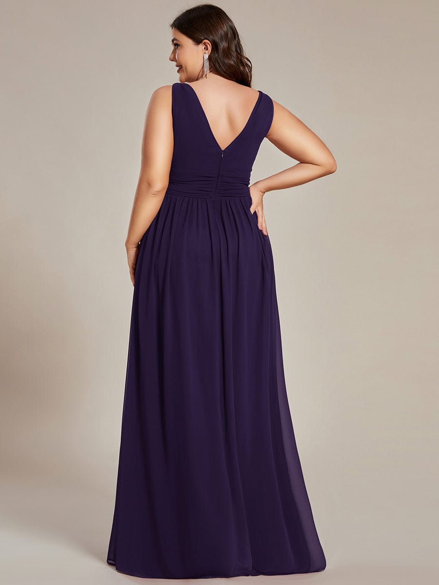 Sleeveless V-Neck Plain Maxi Chiffon Bridesmaid Dress #color_Dark Purple