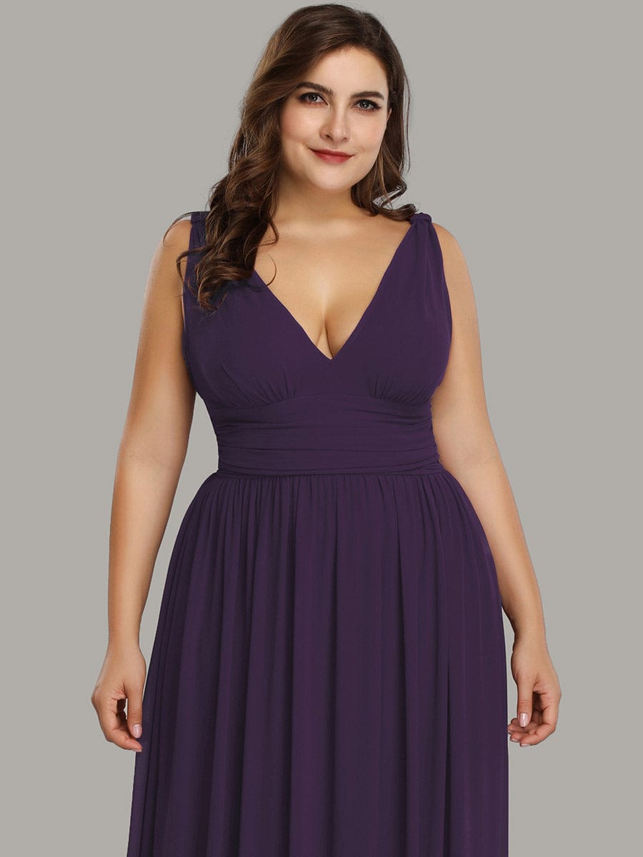 Plus Size Sleeveless V-Neck Semi-Formal Chiffon Bridesmaid Dress #color_Dark Purple