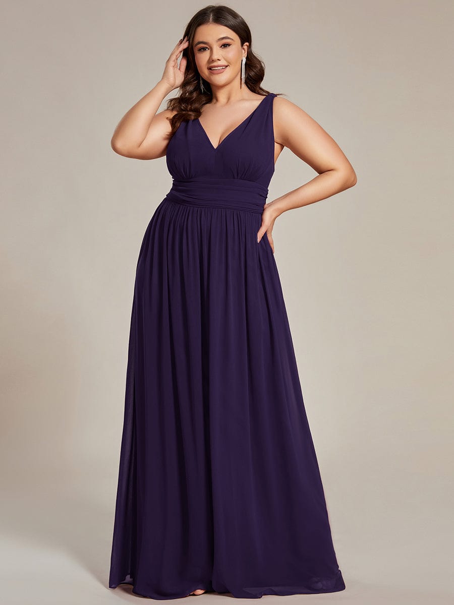 Sleeveless V-Neck Plain Maxi Chiffon Bridesmaid Dress #color_Dark Purple