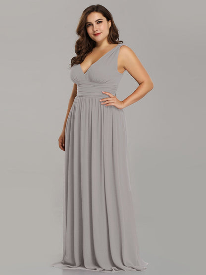 Custom Size Chiffon Sleeveless V-Neck Maxi Bridesmaid Dress #color_Grey