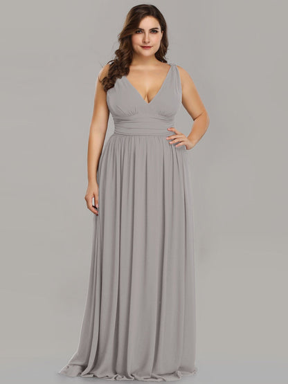 Custom Size Chiffon Sleeveless V-Neck Maxi Bridesmaid Dress #color_Grey