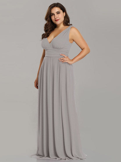 Plus Size Sleeveless V-Neck Semi-Formal Chiffon Bridesmaid Dress #color_Grey