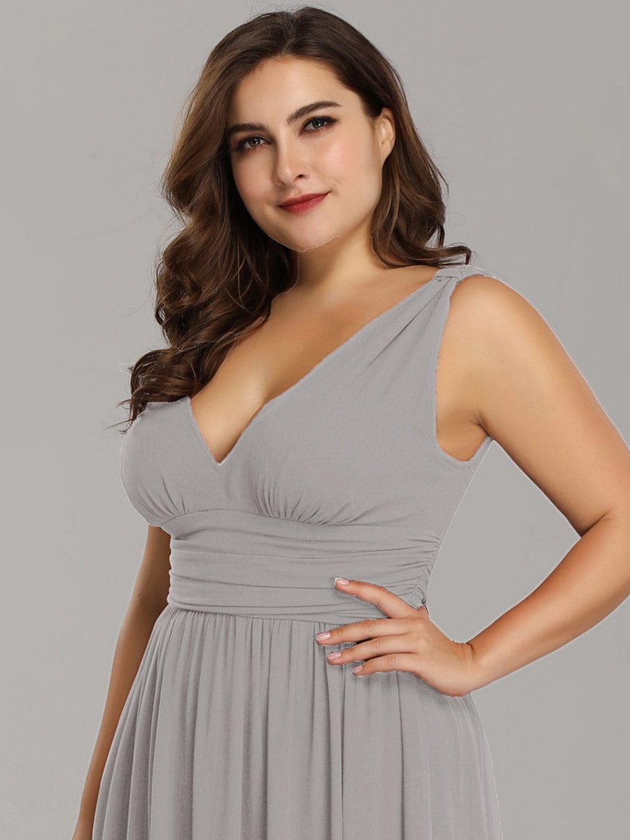 Plus Size Sleeveless V-Neck Semi-Formal Chiffon Bridesmaid Dress #color_Grey