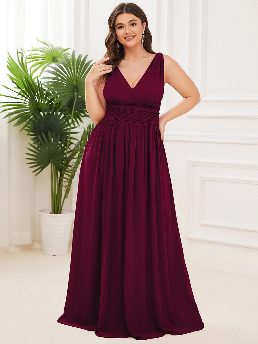 Custom Size Chiffon Sleeveless V-Neck Maxi Bridesmaid Dress #color_Mulberry