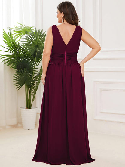 Custom Size Chiffon Sleeveless V-Neck Maxi Bridesmaid Dress #color_Mulberry