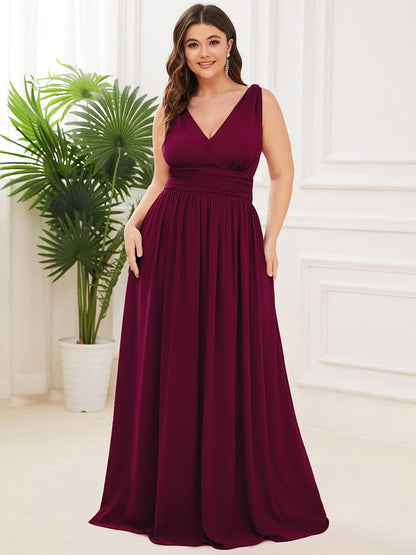 Custom Size Chiffon Sleeveless V-Neck Maxi Bridesmaid Dress #color_Mulberry