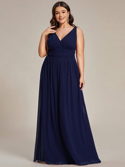 Sleeveless V-Neck Plain Maxi Chiffon Bridesmaid Dress #color_Navy Blue