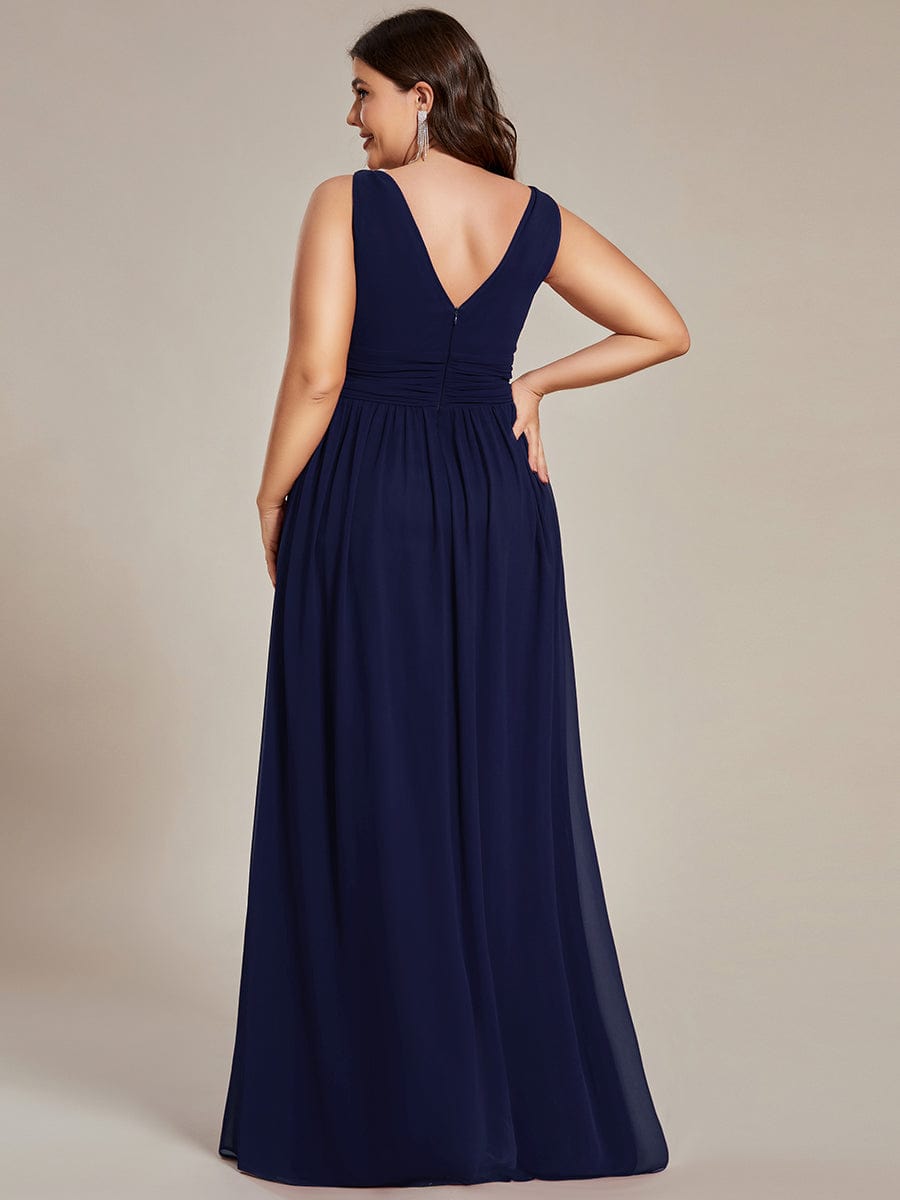 Sleeveless V-Neck Plain Maxi Chiffon Bridesmaid Dress #color_Navy Blue