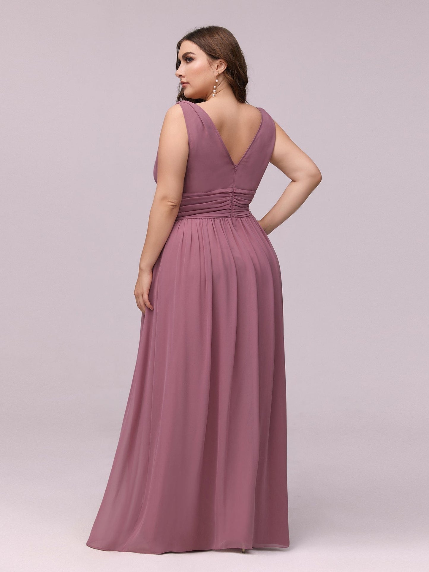 Custom Size Chiffon Sleeveless V-Neck Maxi Bridesmaid Dress #color_Purple Orchid