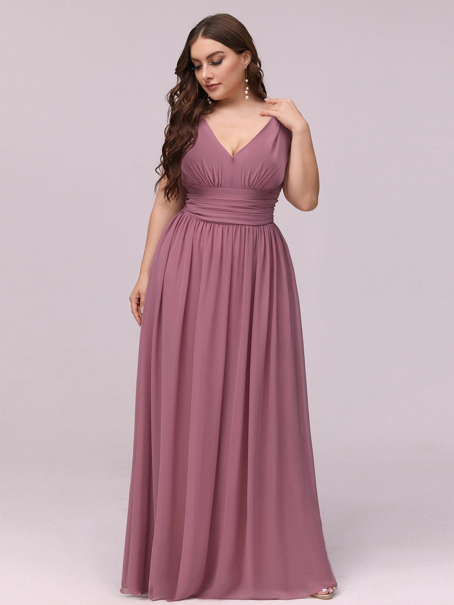 Custom Size Chiffon Sleeveless V-Neck Maxi Bridesmaid Dress #color_Purple Orchid