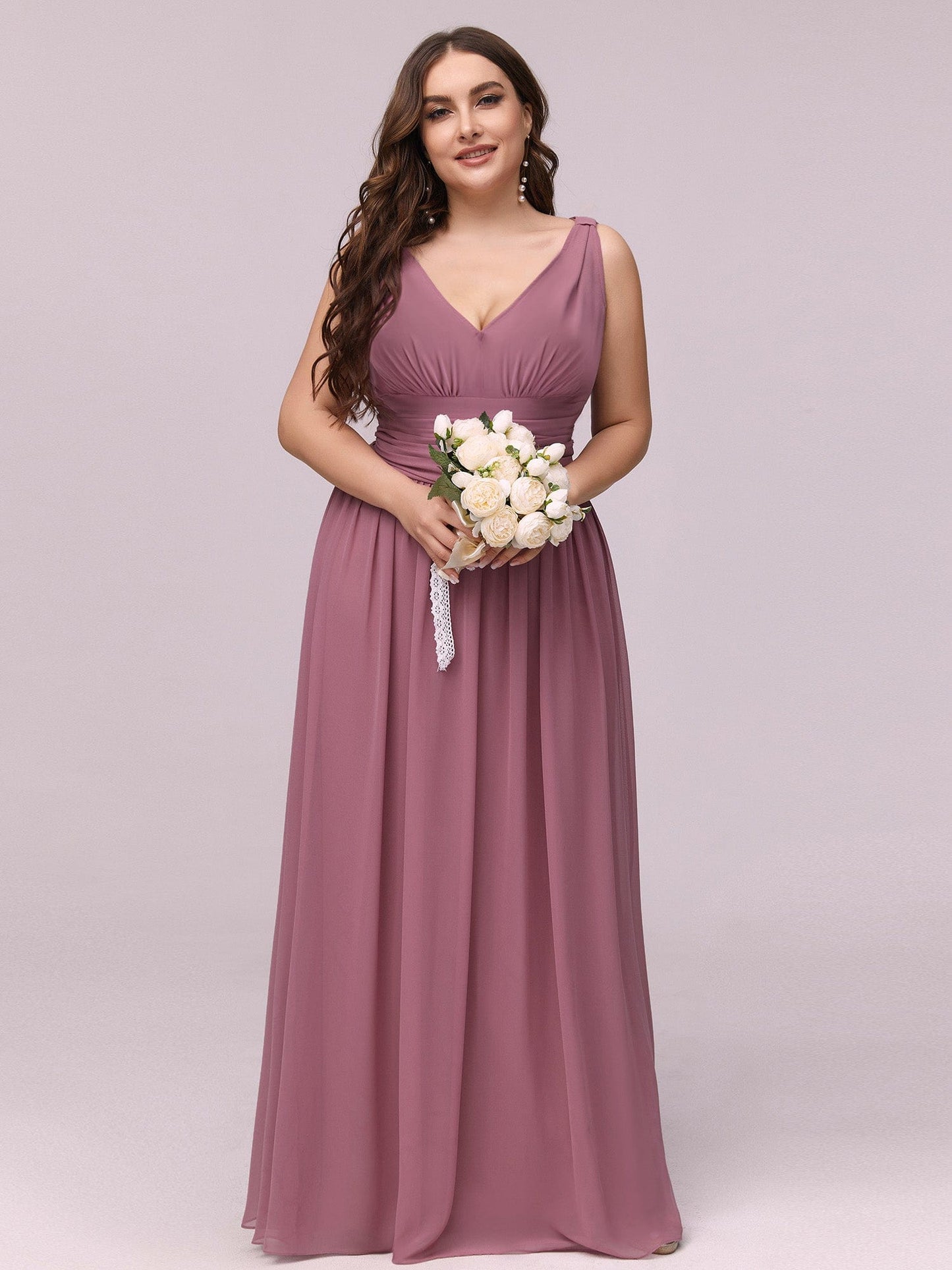 Custom Size Chiffon Sleeveless V-Neck Maxi Bridesmaid Dress #color_Purple Orchid