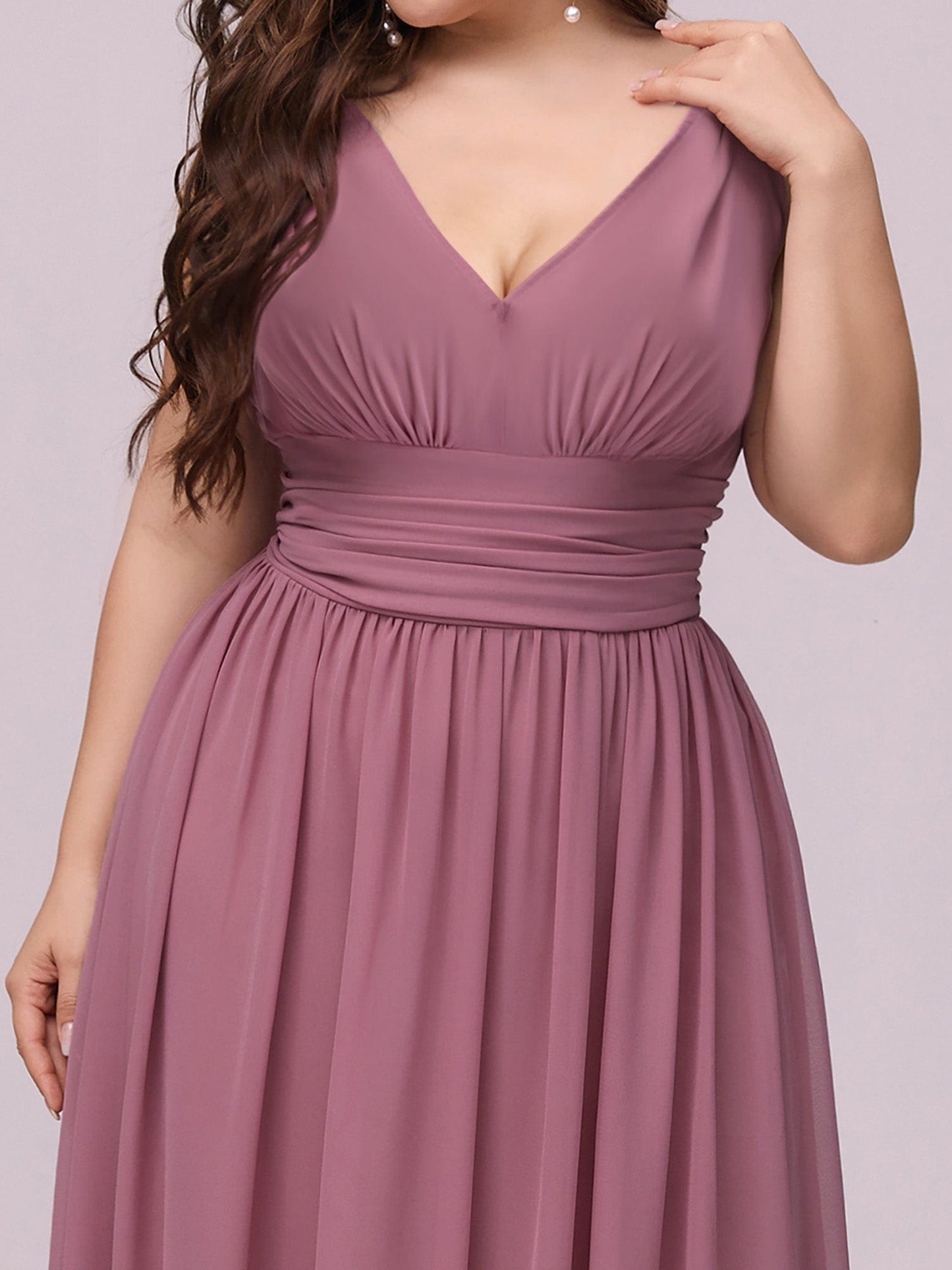 Custom Size Chiffon Sleeveless V-Neck Maxi Bridesmaid Dress #color_Purple Orchid