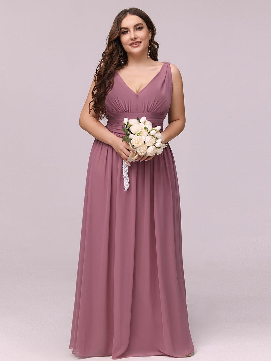 Plus Size Sleeveless V-Neck Semi-Formal Chiffon Bridesmaid Dress #color_Purple Orchid