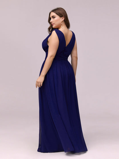 Custom Size Chiffon Sleeveless V-Neck Maxi Bridesmaid Dress #color_Royal Blue