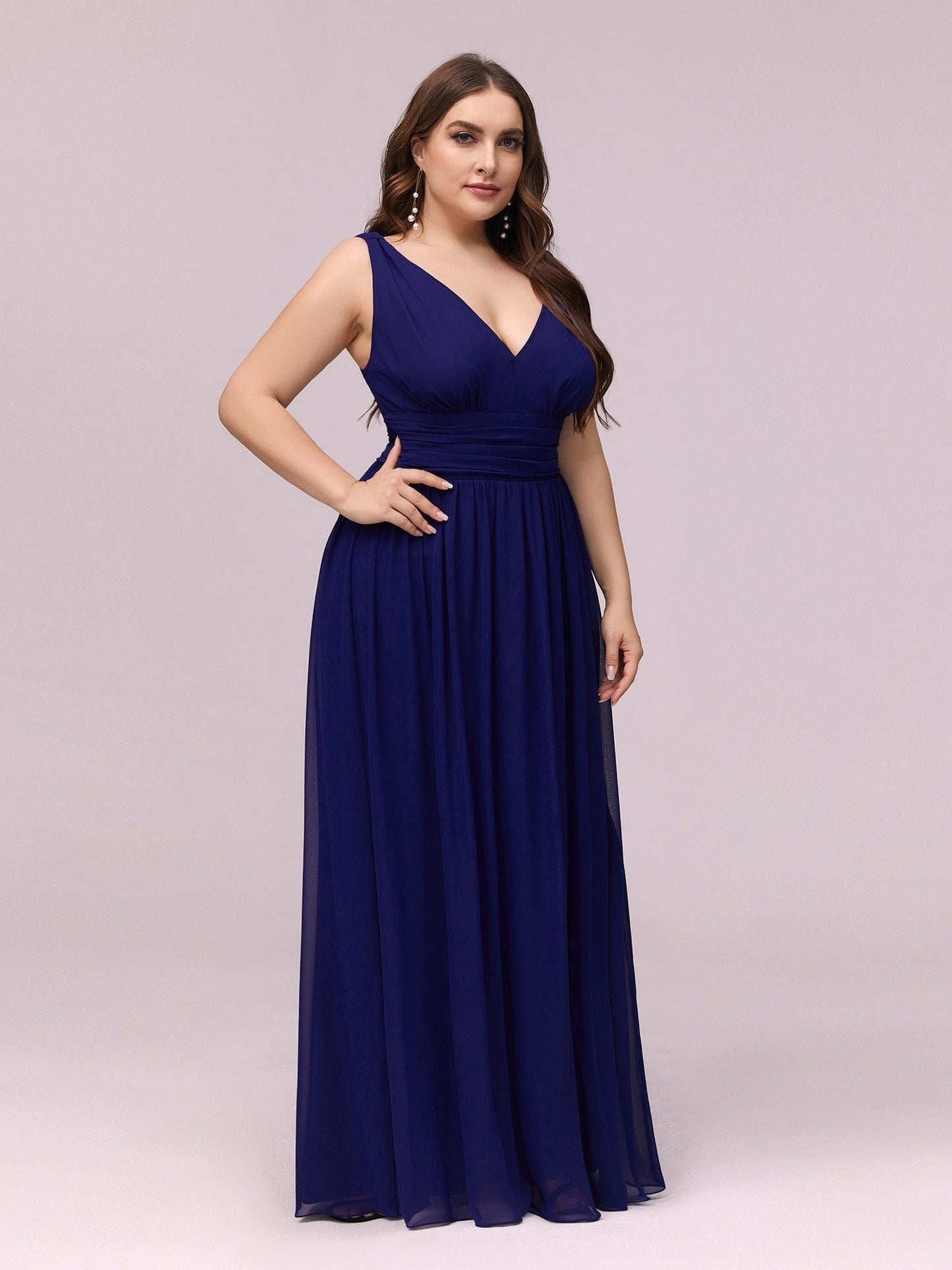 Custom Size Chiffon Sleeveless V-Neck Maxi Bridesmaid Dress #color_Royal Blue